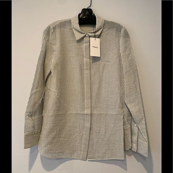 💙Theory classic straight woven thin organic cotton shirt💙 size M, NWT - Picture 4 of 10